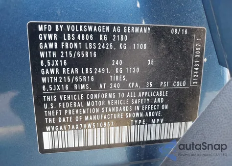 2017 Volkswagen Tiguan 2.0T S z USA, uszkodzony, nr VIN WVGAV7AX7HW510957